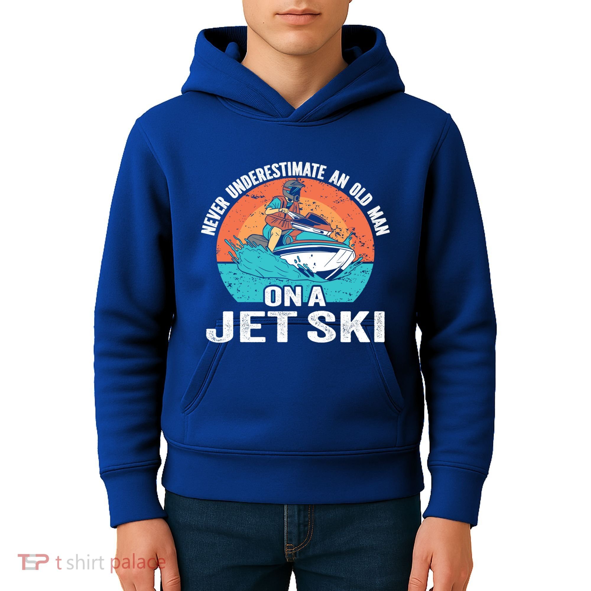 Never Underestimate And Old On A Jet Ski Gift Kids Hoodie