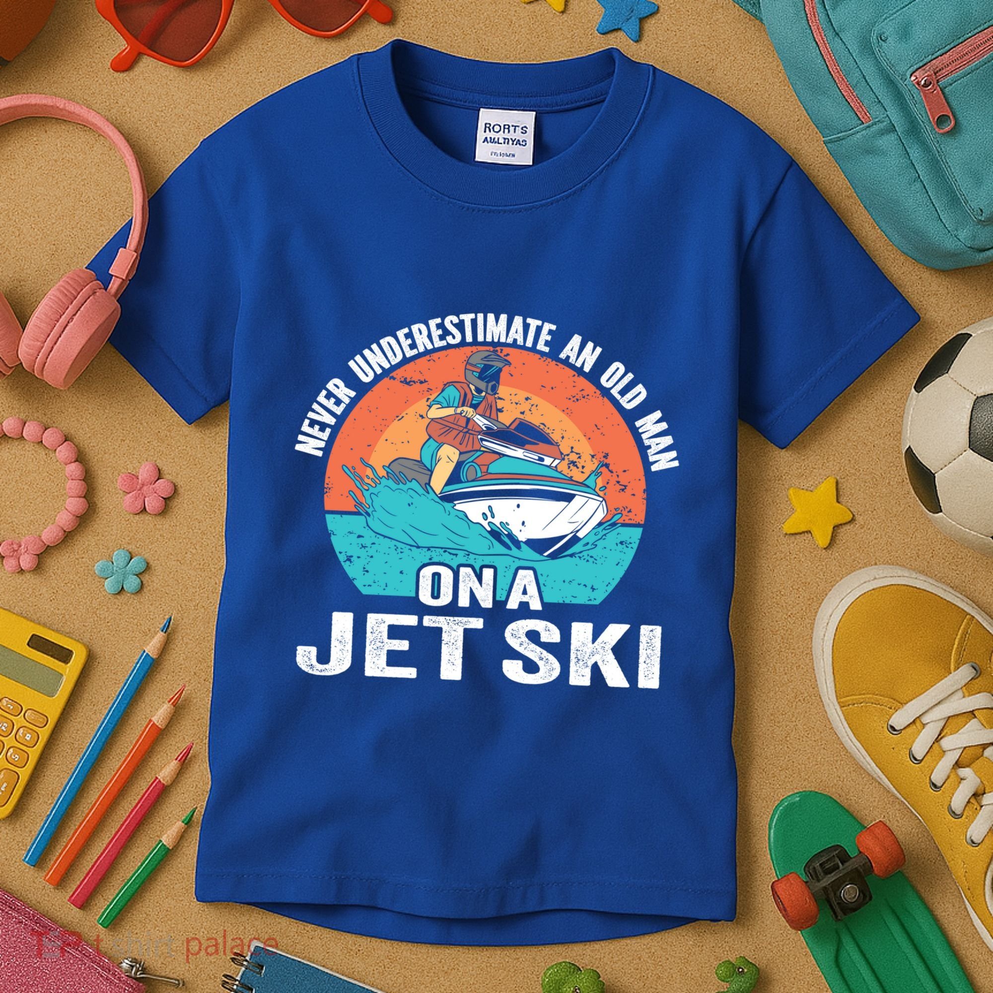 Never Underestimate And Old On A Jet Ski Gift Kids T-Shirt