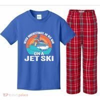 Never Underestimate And Old On A Jet Ski Gift Kids Plaid Pajama Set thumb 0