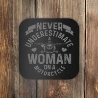 Never Underestimate A Woman Motorcycle Funny Biker Girl Coaster thumb 0