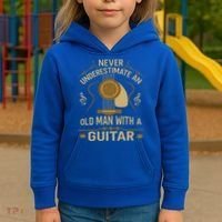 Never Underestimate An Old Man With A Guitar Acoustic Player Kids Hoodie thumb 3
