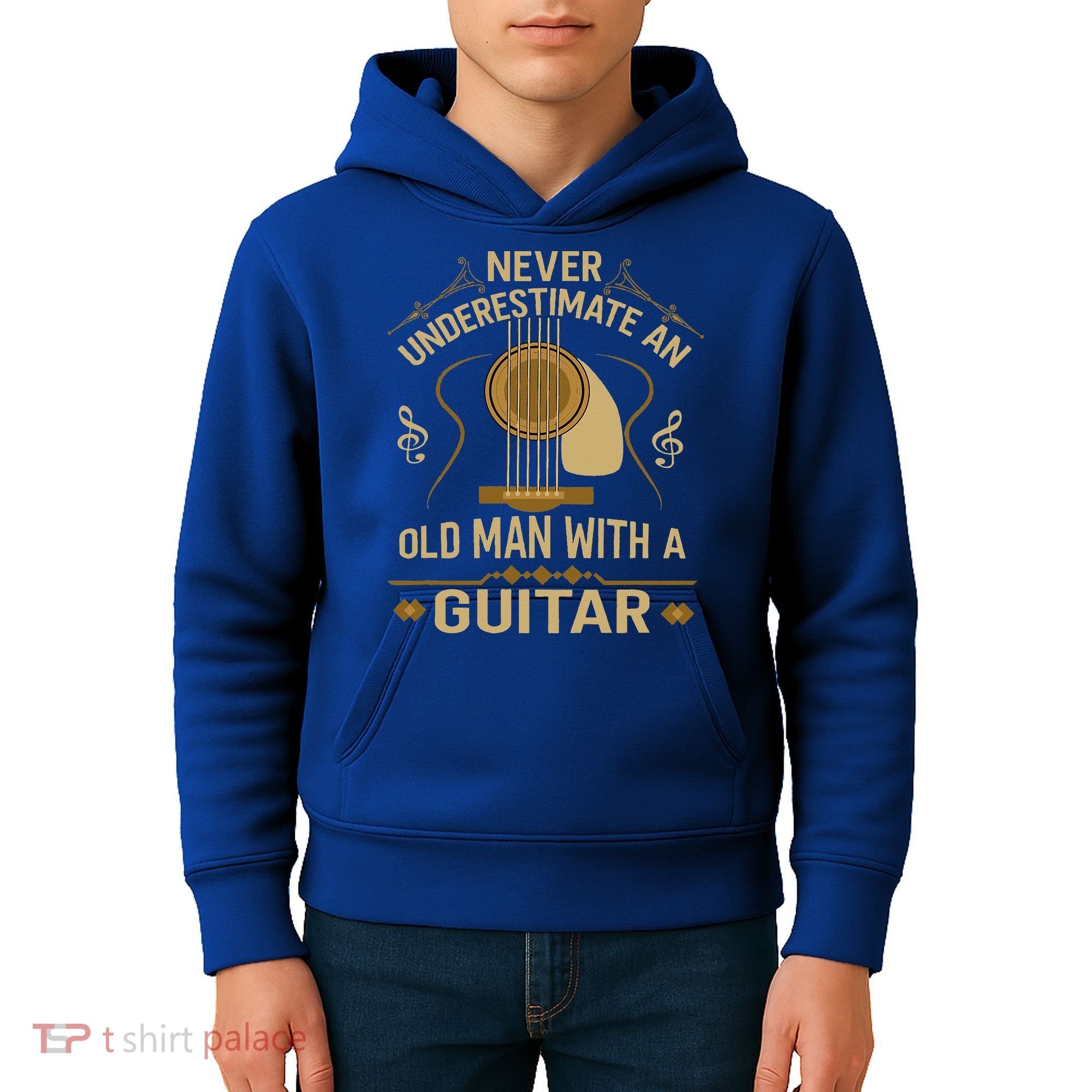 Never Underestimate An Old Man With A Guitar Acoustic Player Kids Hoodie