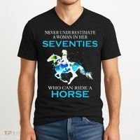 Never Underestimate A Woman In Her Seventies Ride A Horse V-Neck T-Shirt thumb 2