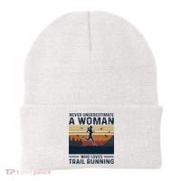 Never Underestimate A Woman Who Loves Trail Running Beanie thumb 0