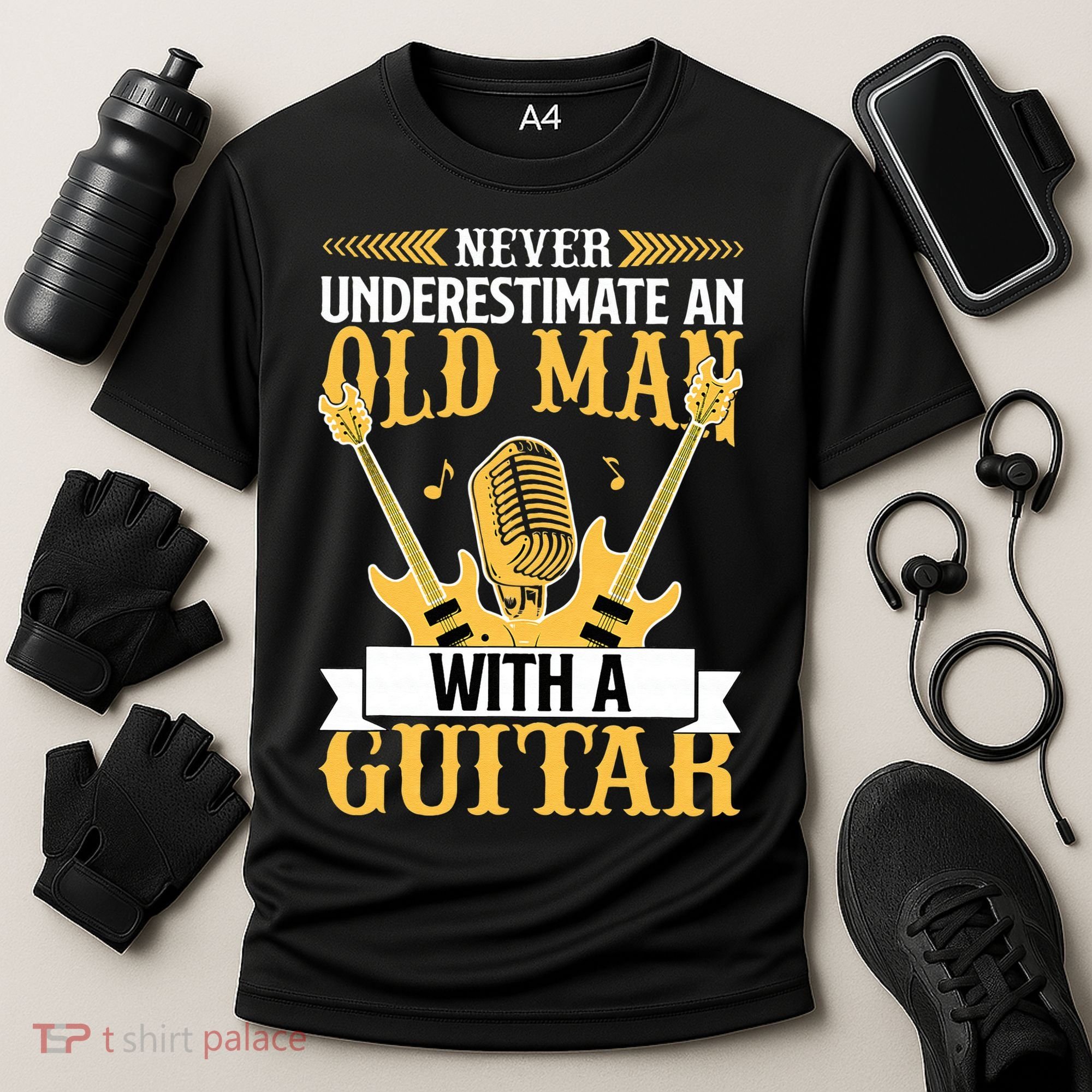 Never Underestimate An Old Man With A Guitar Guitarist  Cooling Performance Crew T-Shirt