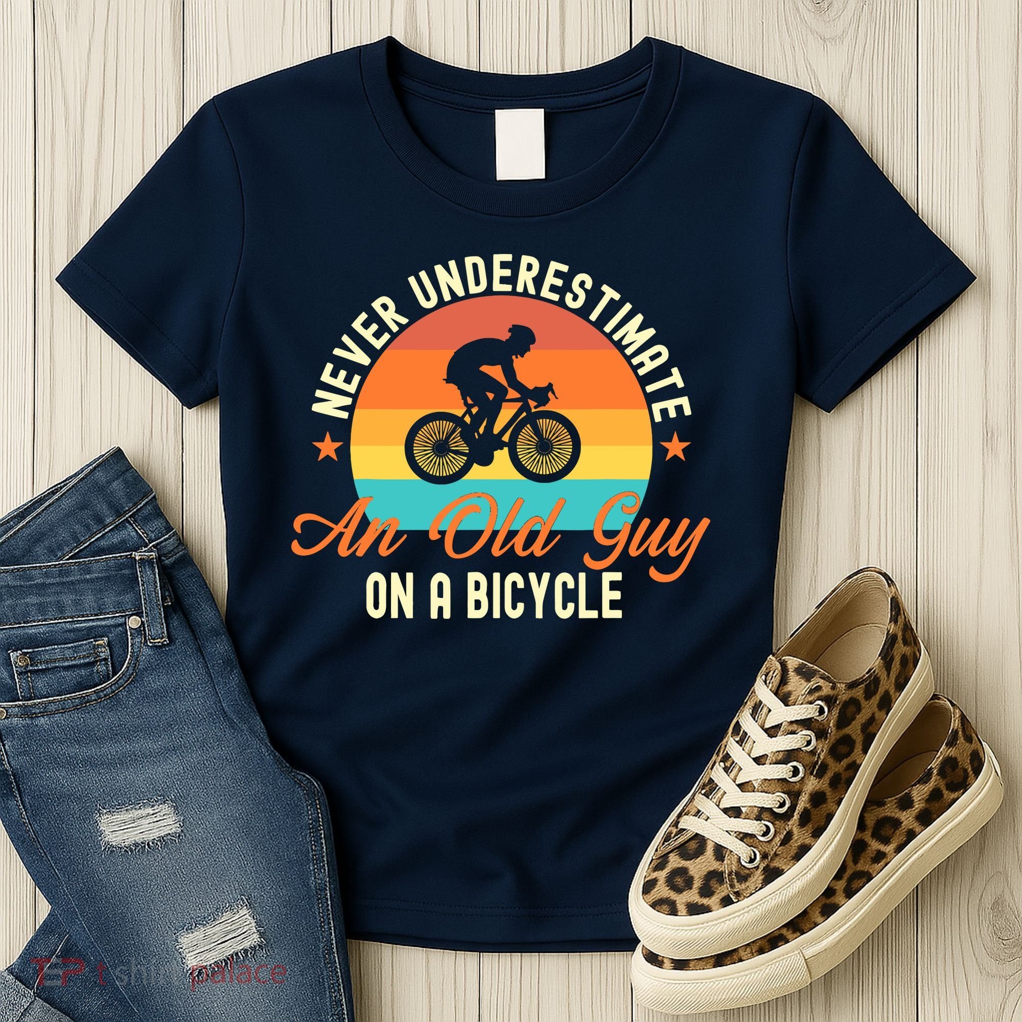 Never Underestimate An Old Guy On A Bicycle Cycling Women's T-Shirt