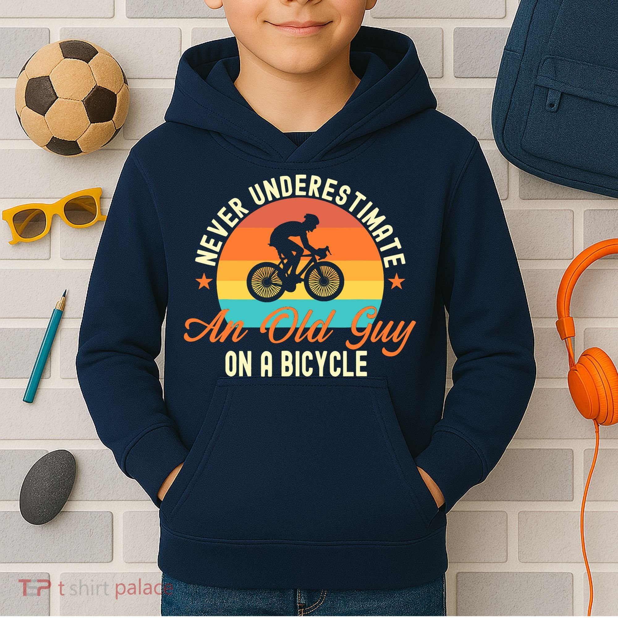 Never Underestimate An Old Guy On A Bicycle Cycling Kids Hoodie