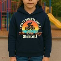 Never Underestimate An Old Guy On A Bicycle Cycling Kids Hoodie thumb 3