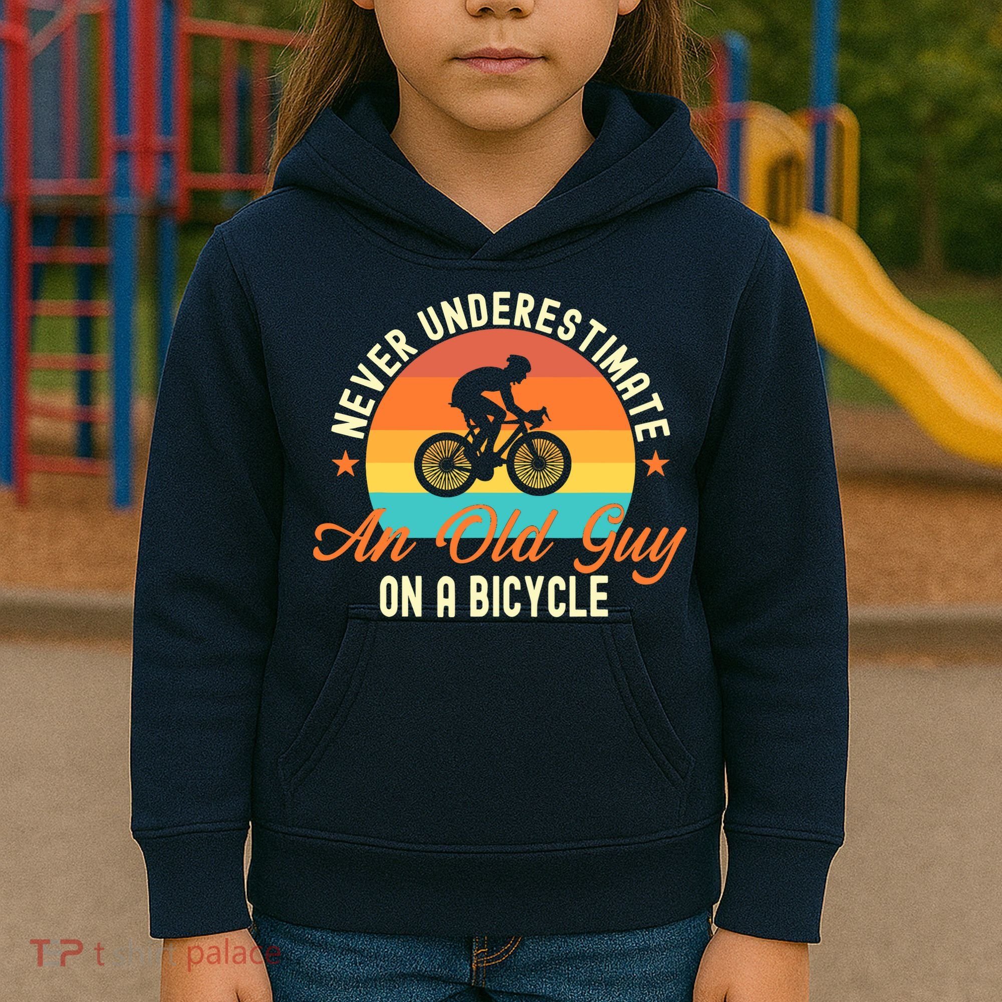Never Underestimate An Old Guy On A Bicycle Cycling Kids Hoodie