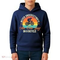 Never Underestimate An Old Guy On A Bicycle Cycling Kids Hoodie thumb 4