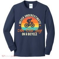 Never Underestimate An Old Guy On A Bicycle Cycling Kids Long Sleeve Shirt thumb 0