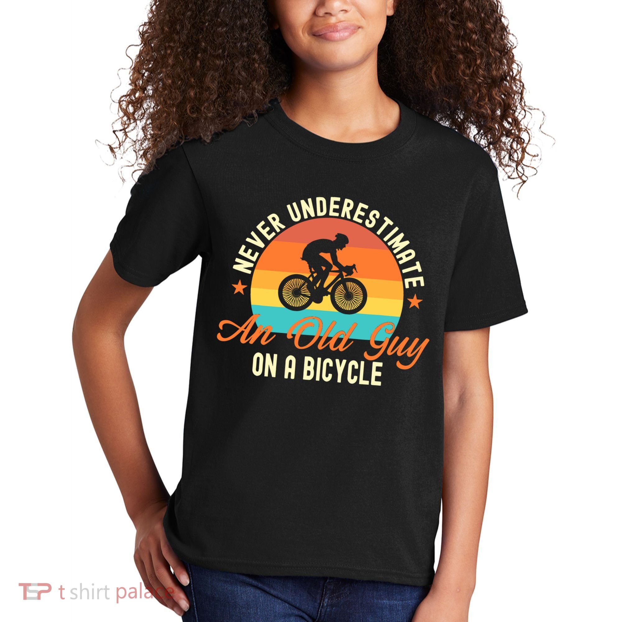 Never Underestimate An Old Guy On A Bicycle Cycling Kids T-Shirt