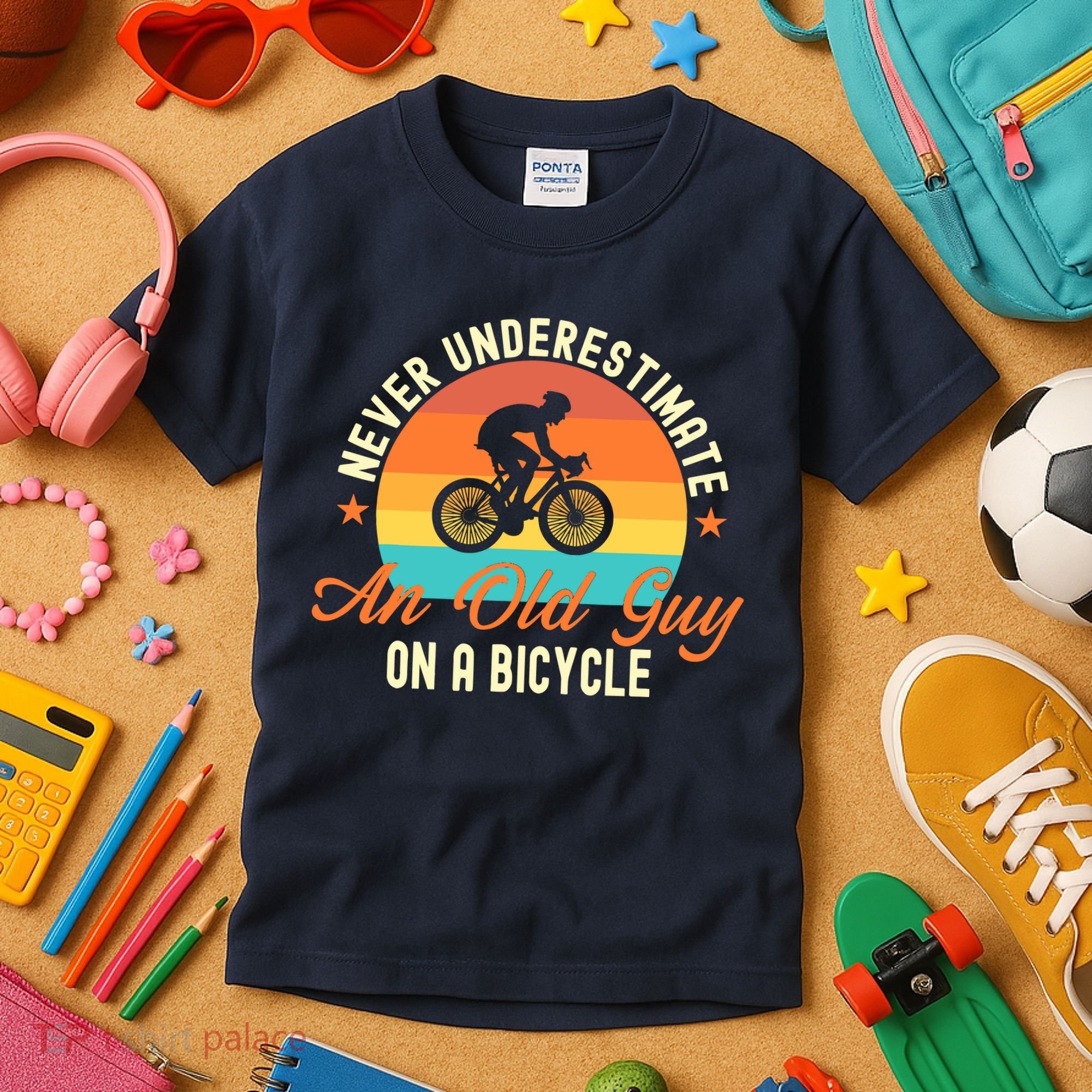 Never Underestimate An Old Guy On A Bicycle Cycling Kids T-Shirt
