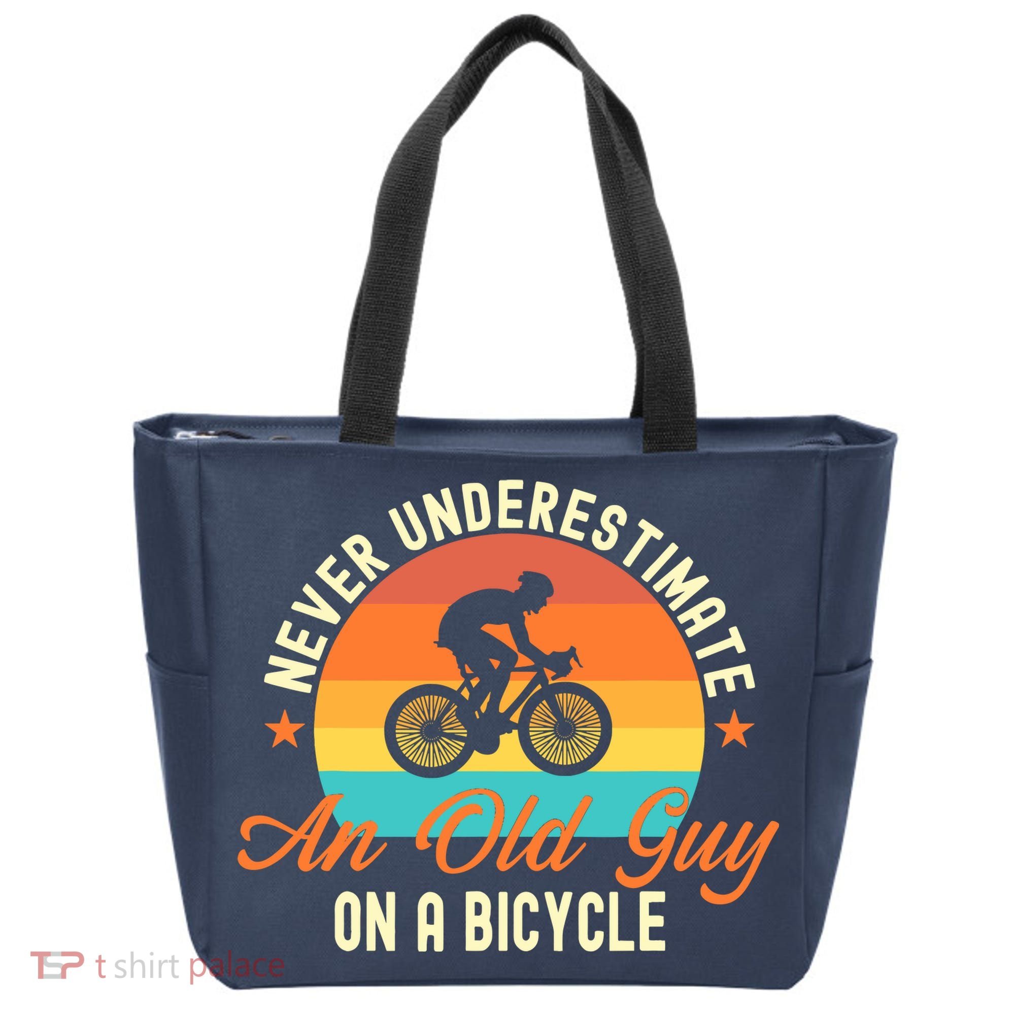 Never Underestimate An Old Guy On A Bicycle Cycling Tote Bag
