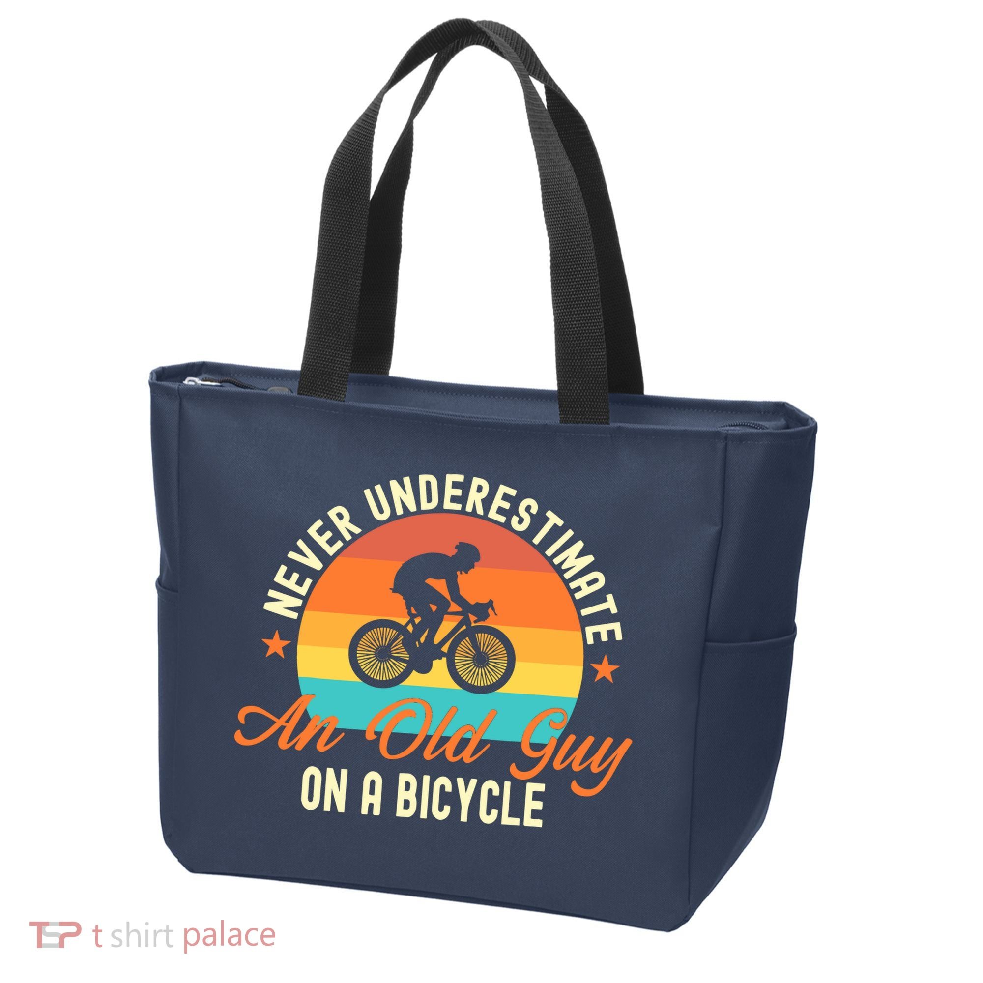 Never Underestimate An Old Guy On A Bicycle Cycling Tote Bag