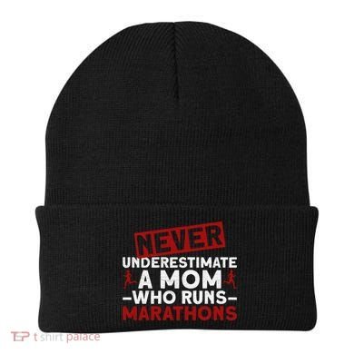 Never Underestimate A Mom Who Runs Marathons Gift Beanie