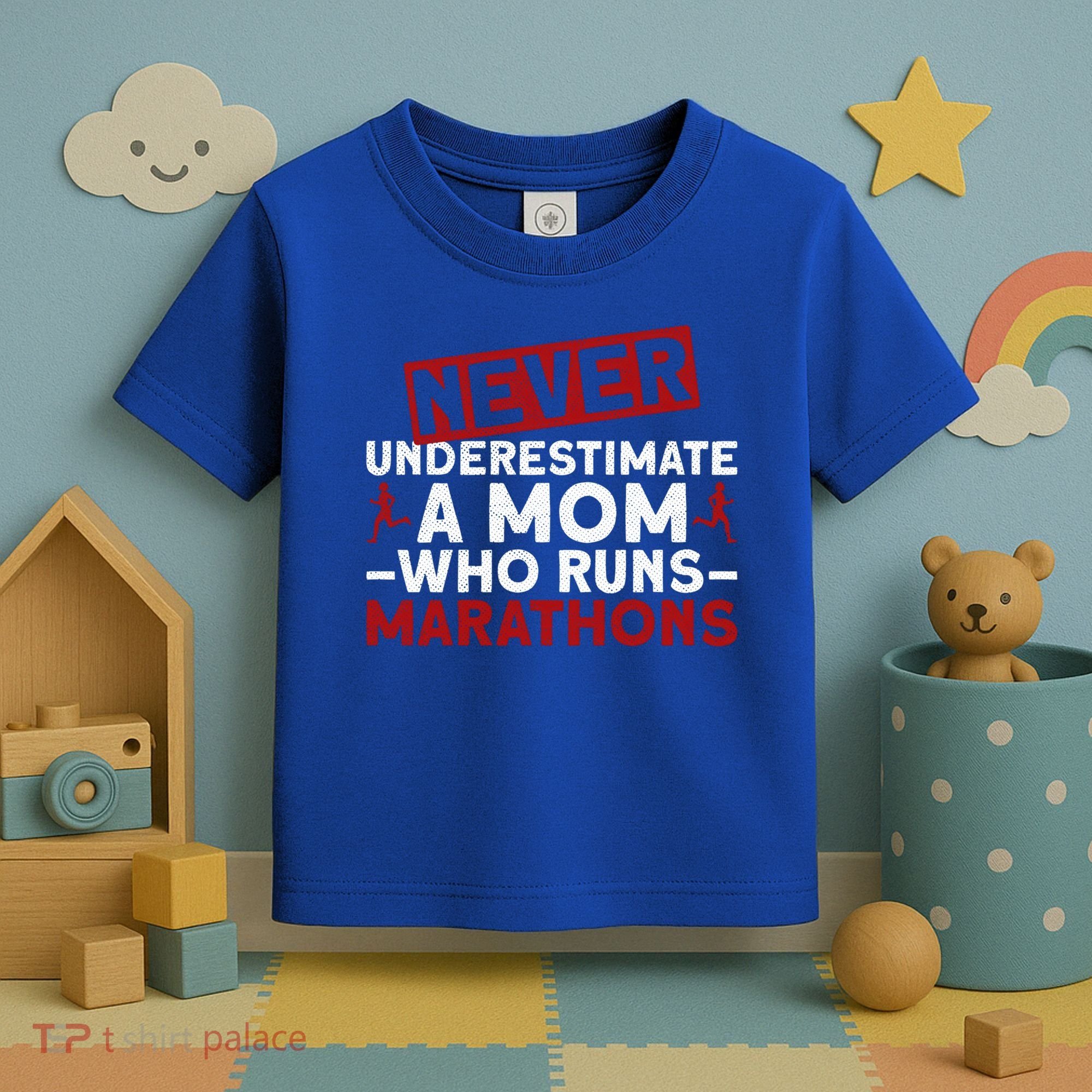 Never Underestimate A Mom Who Runs Marathons Gift Toddler T-Shirt