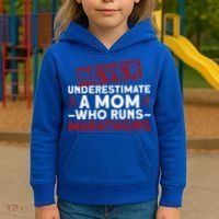 Never Underestimate A Mom Who Runs Marathons Gift Kids Hoodie thumb 3
