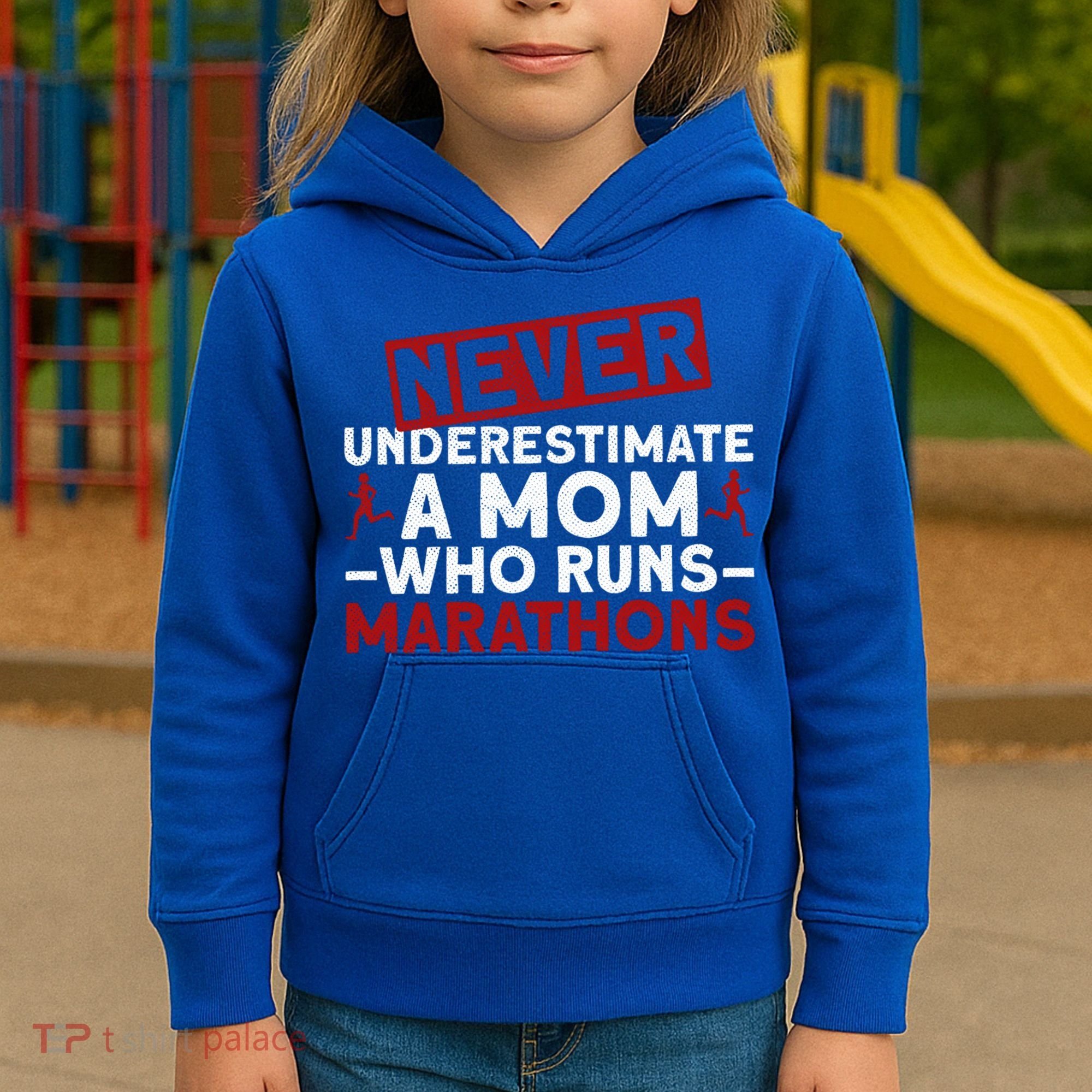 Never Underestimate A Mom Who Runs Marathons Gift Kids Hoodie