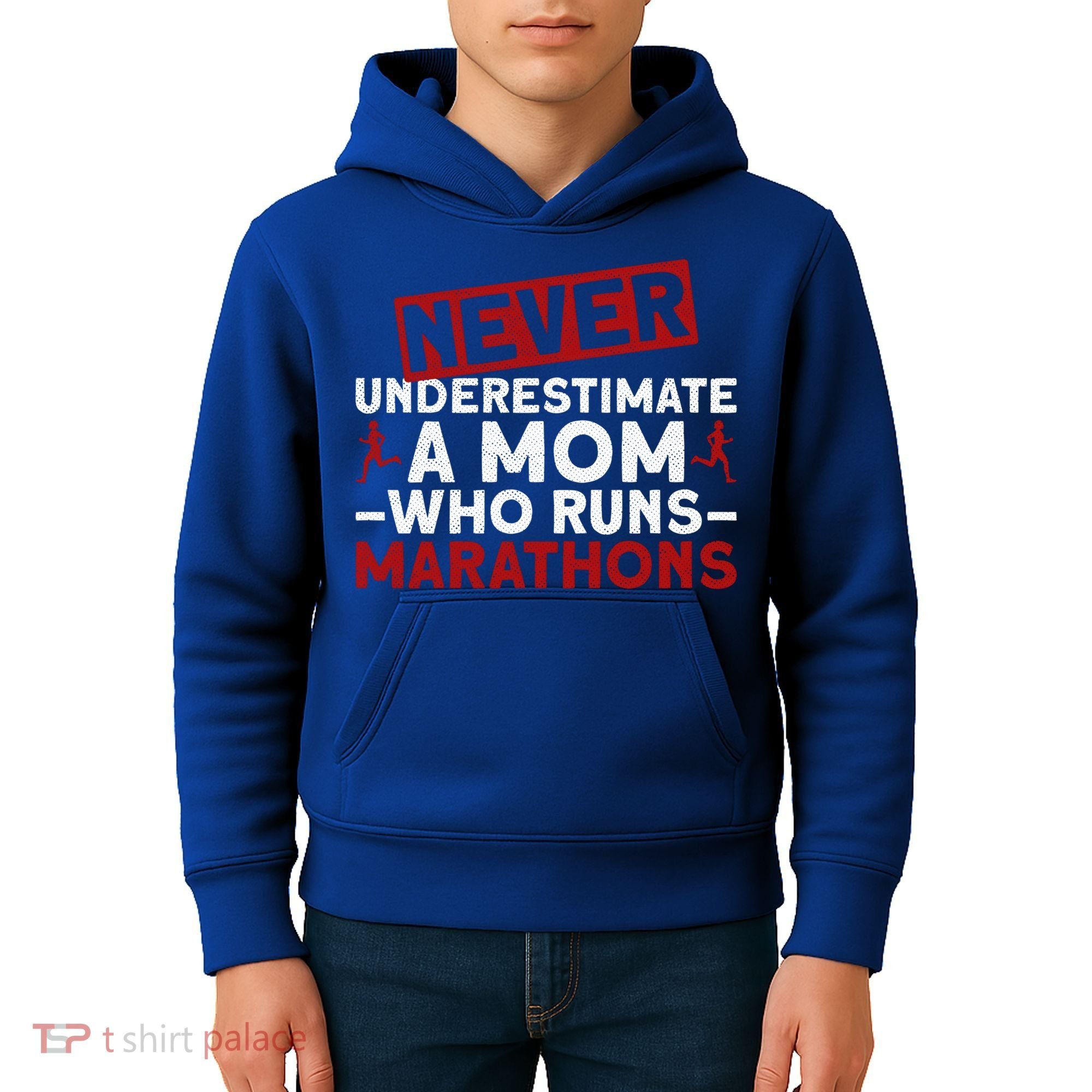 Never Underestimate A Mom Who Runs Marathons Gift Kids Hoodie