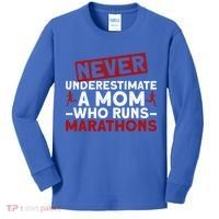 Never Underestimate A Mom Who Runs Marathons Gift Kids Long Sleeve Shirt thumb 0
