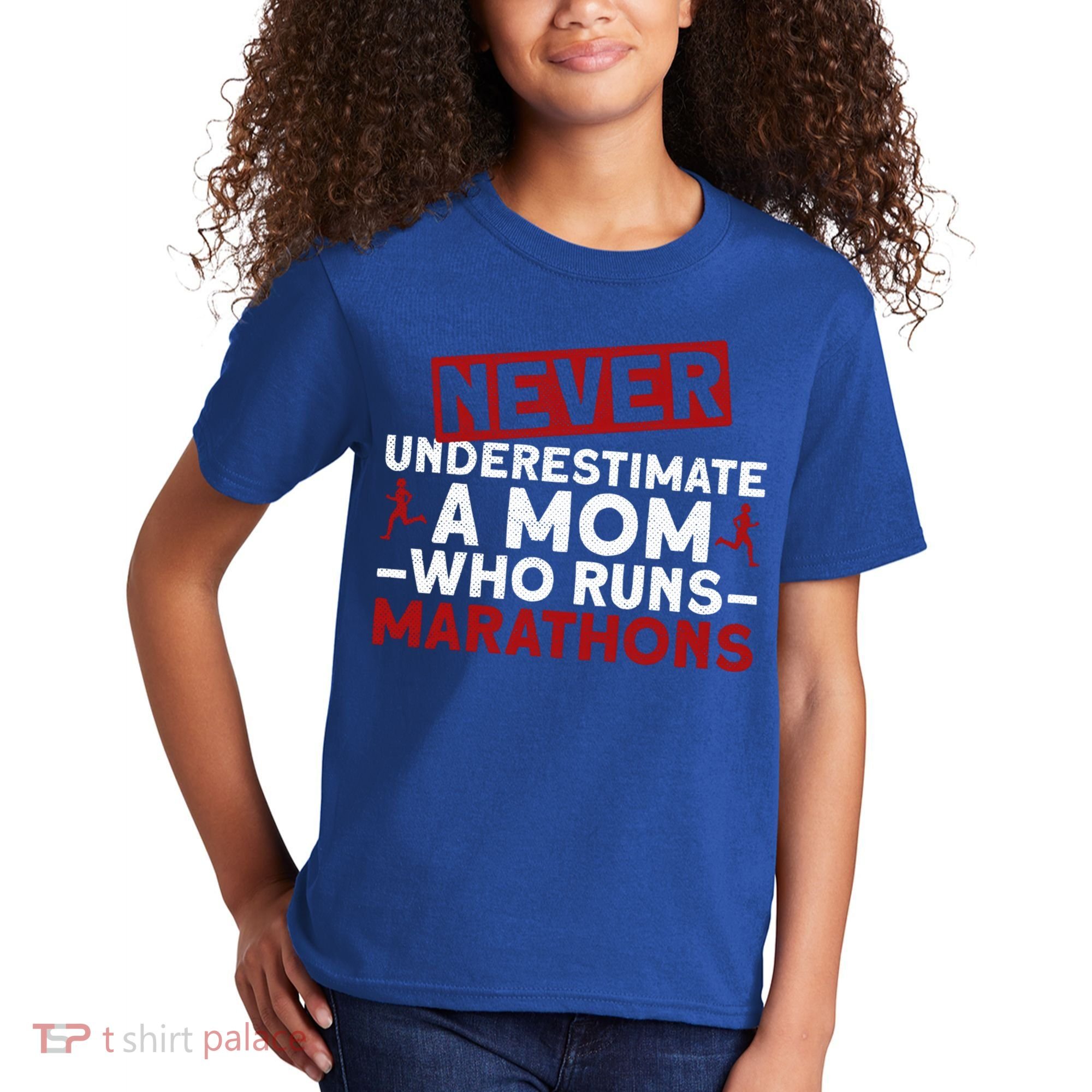 Never Underestimate A Mom Who Runs Marathons Gift Kids T-Shirt