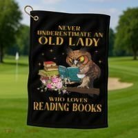 Never Underestimate An Old Lady Who Loves Reading Book Owl Golf Towel thumb 1