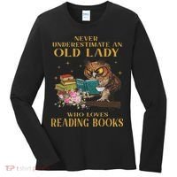 Never Underestimate An Old Lady Who Loves Reading Book Owl Women's Long Sleeve Shirt thumb 0