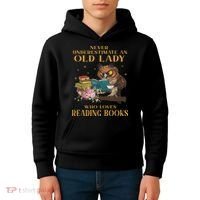 Never Underestimate An Old Lady Who Loves Reading Book Owl Kids Hoodie thumb 4