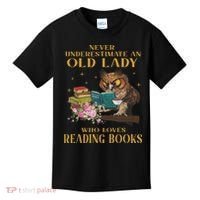 Never Underestimate An Old Lady Who Loves Reading Book Owl Kids T-Shirt thumb 0