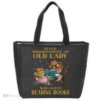 Never Underestimate An Old Lady Who Loves Reading Book Owl Tote Bag thumb 0