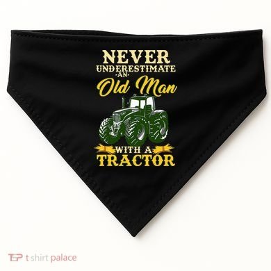 Never Underestimate An Old Man With A Tractor Farmer USA-Made Doggie Bandana
