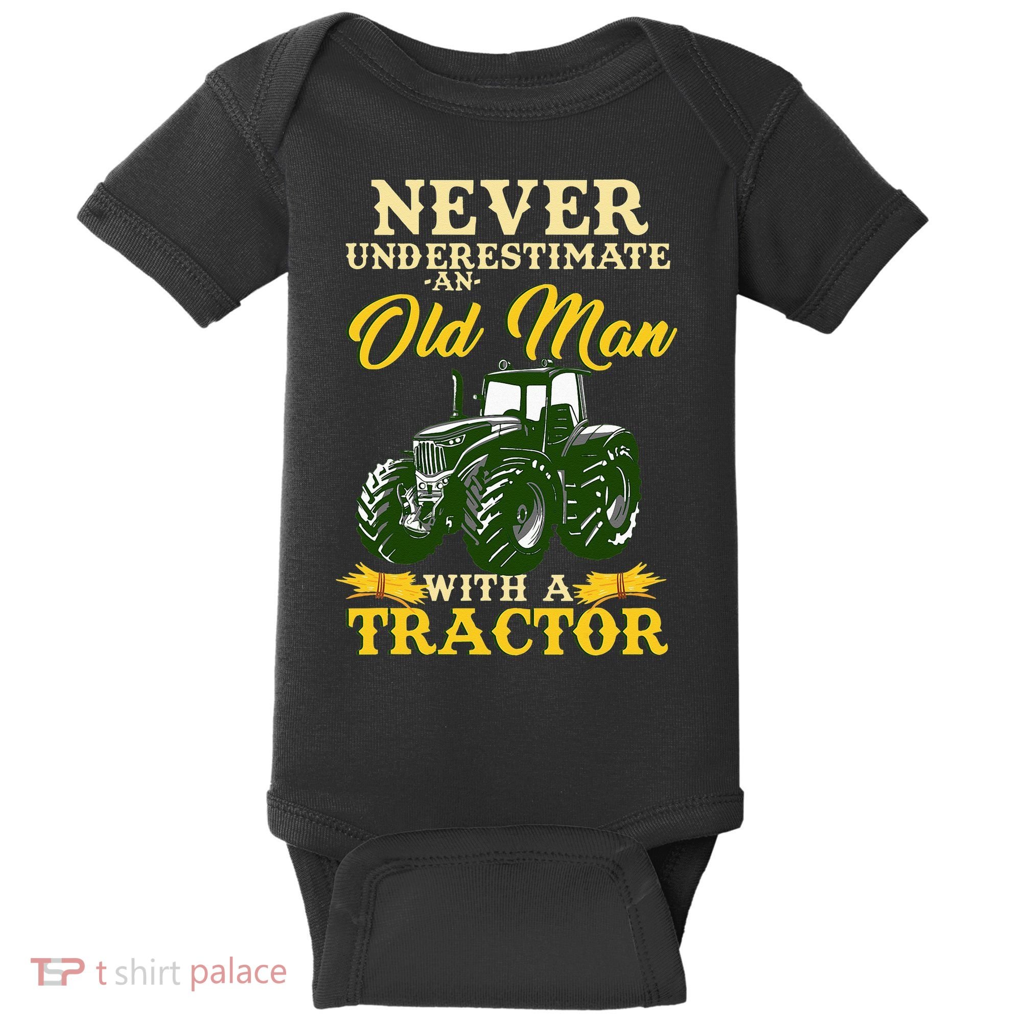 Never Underestimate An Old Man With A Tractor Farmer Baby Bodysuit