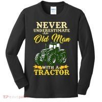 Never Underestimate An Old Man With A Tractor Farmer Kids Long Sleeve Shirt thumb 0
