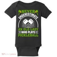 Never Underestimate An Old Lady Who Plays Pickleball Baby Bodysuit thumb 0