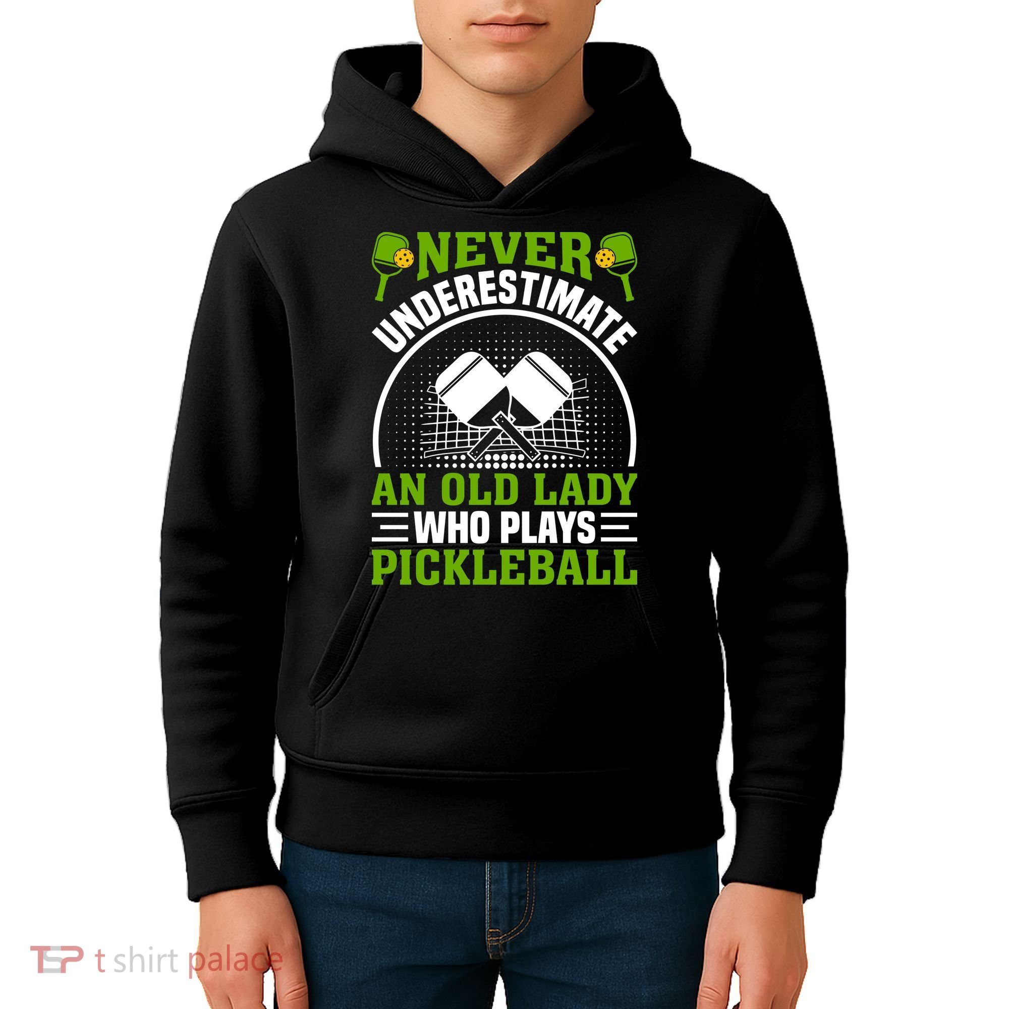 Never Underestimate An Old Lady Who Plays Pickleball Kids Hoodie