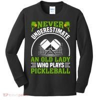 Never Underestimate An Old Lady Who Plays Pickleball Kids Long Sleeve Shirt thumb 0