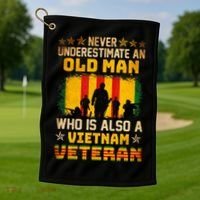 Never Underestimate An Old Man Vietnam Veteran Golf Towel thumb 1