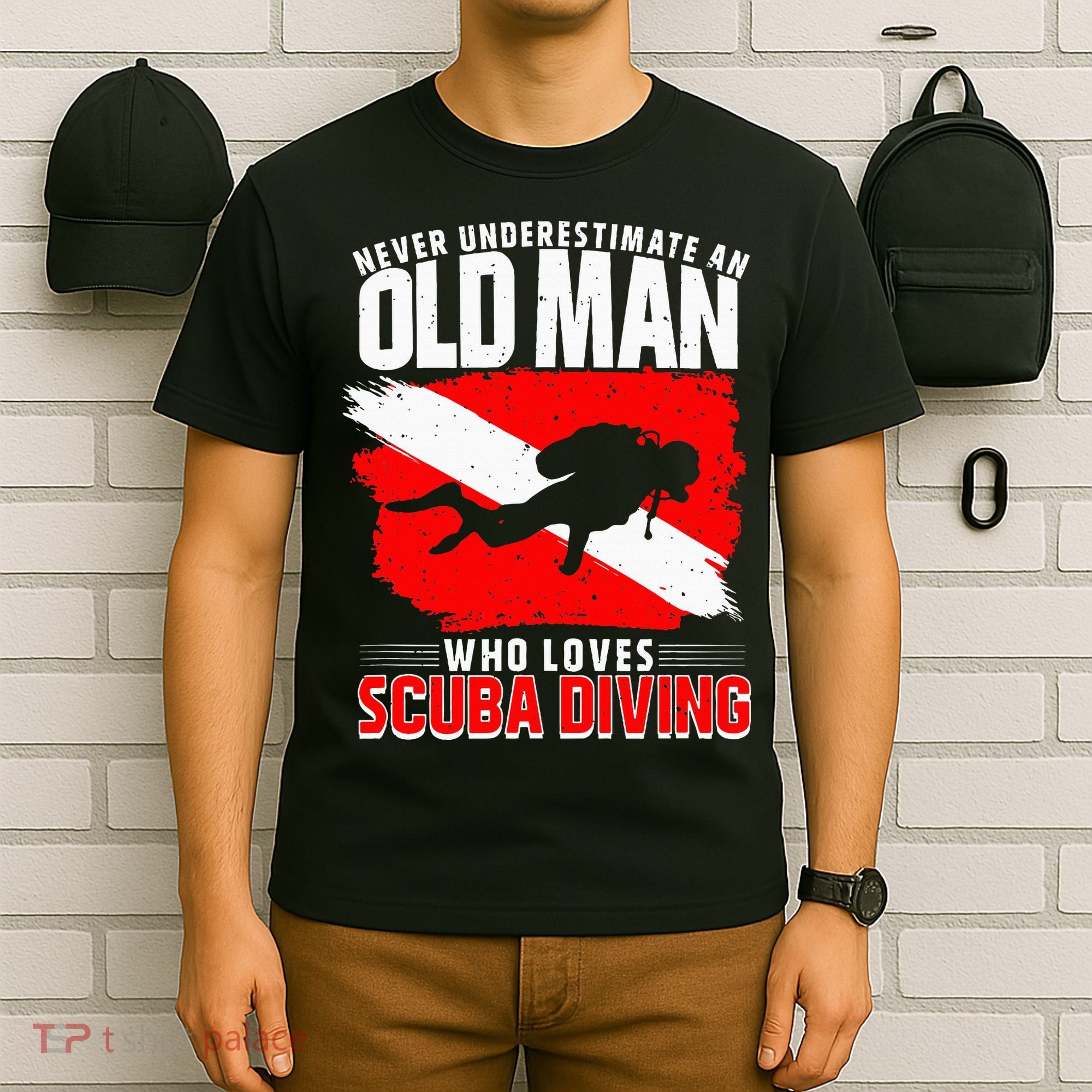 Never Underestimate An Old Man Diver Gift Scuba Diving T-Shirt
