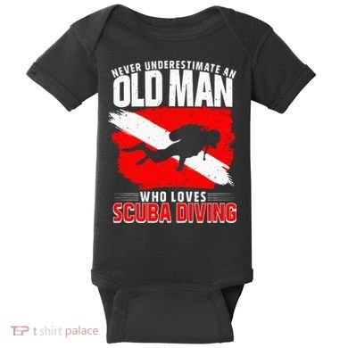 Never Underestimate An Old Man Diver Gift Scuba Diving Baby Bodysuit