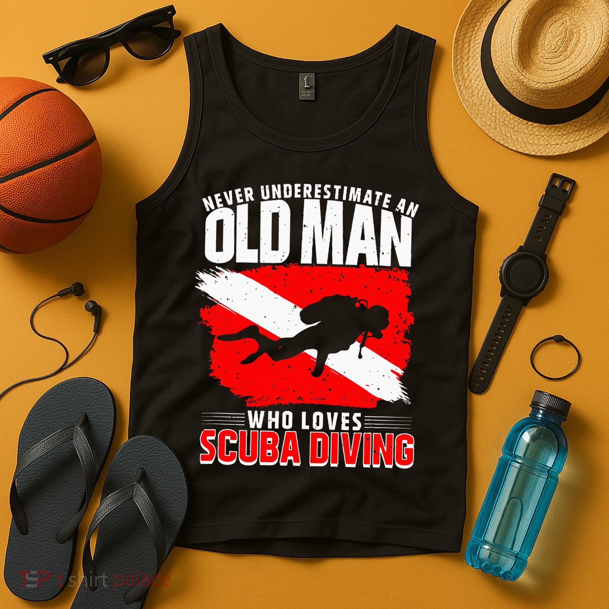 Never Underestimate An Old Man Diver Gift Scuba Diving Tank Top