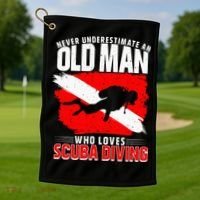 Never Underestimate An Old Man Diver Gift Scuba Diving Golf Towel thumb 1