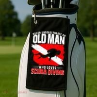 Never Underestimate An Old Man Diver Gift Scuba Diving Golf Towel thumb 2