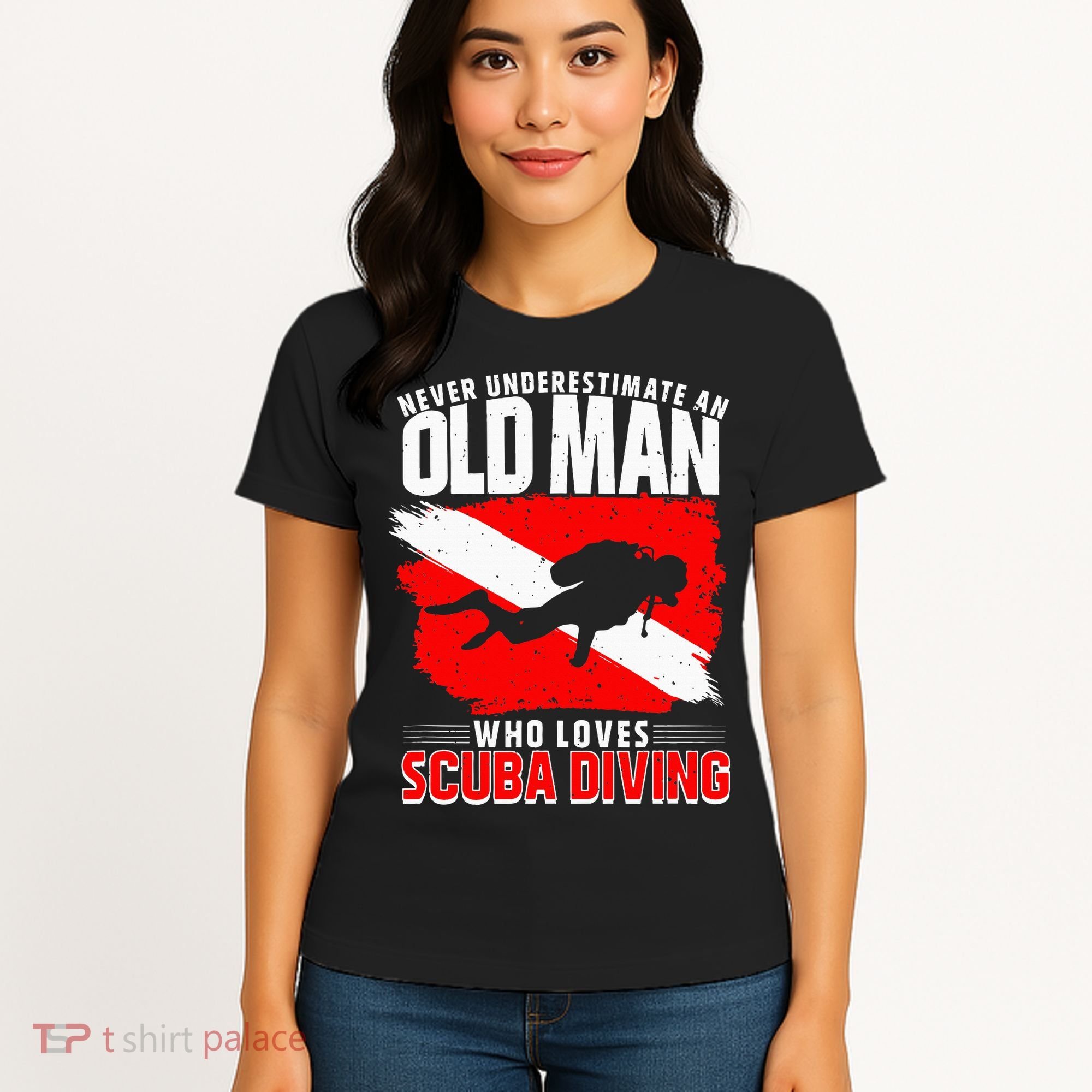 Never Underestimate An Old Man Diver Gift Scuba Diving Women's T-Shirt