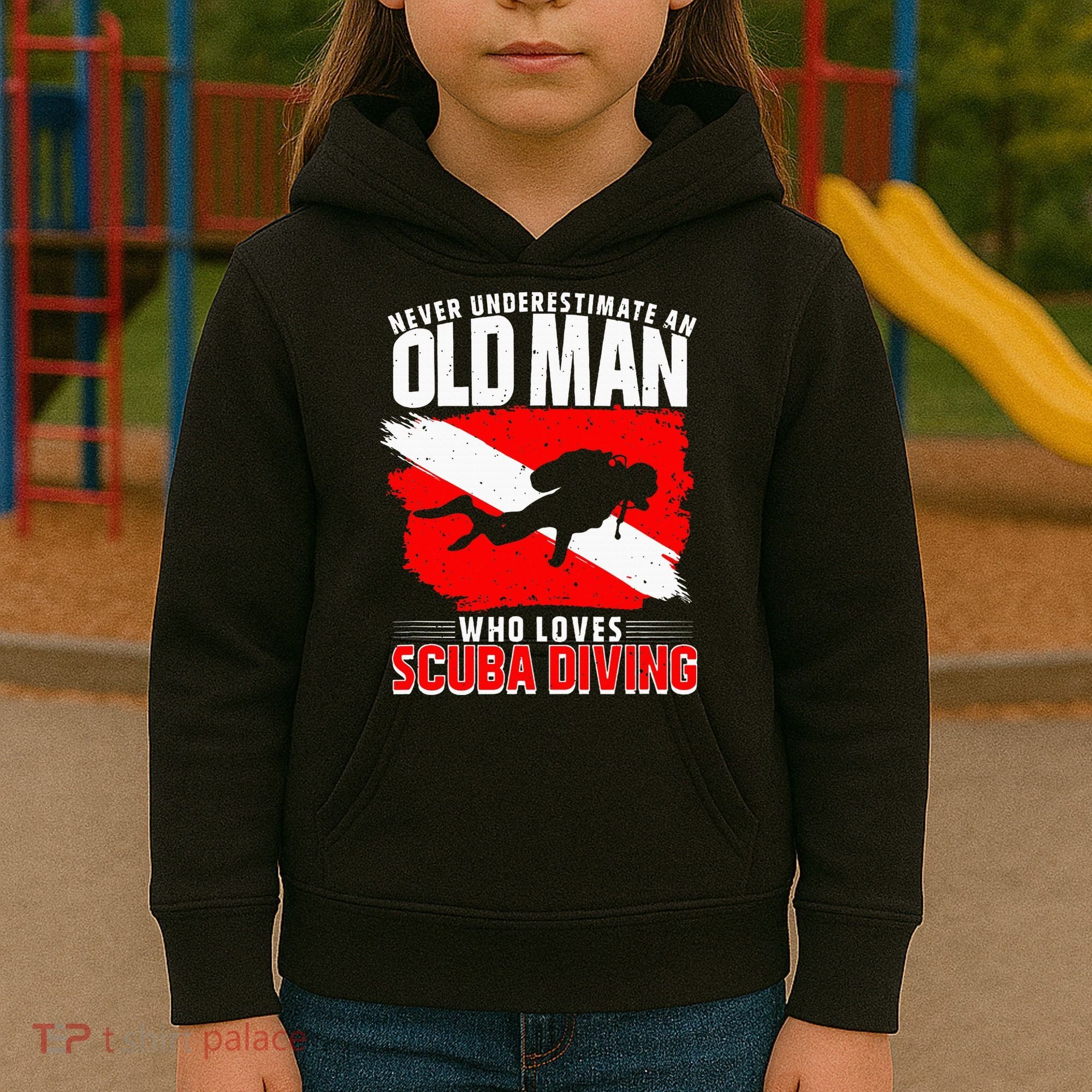 Never Underestimate An Old Man Diver Gift Scuba Diving Kids Hoodie