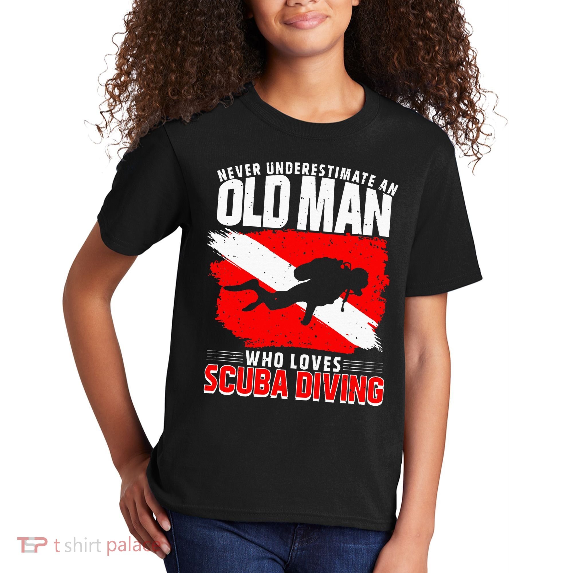 Never Underestimate An Old Man Diver Gift Scuba Diving Kids T-Shirt