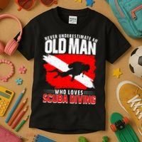 Never Underestimate An Old Man Diver Gift Scuba Diving Kids T-Shirt thumb 3