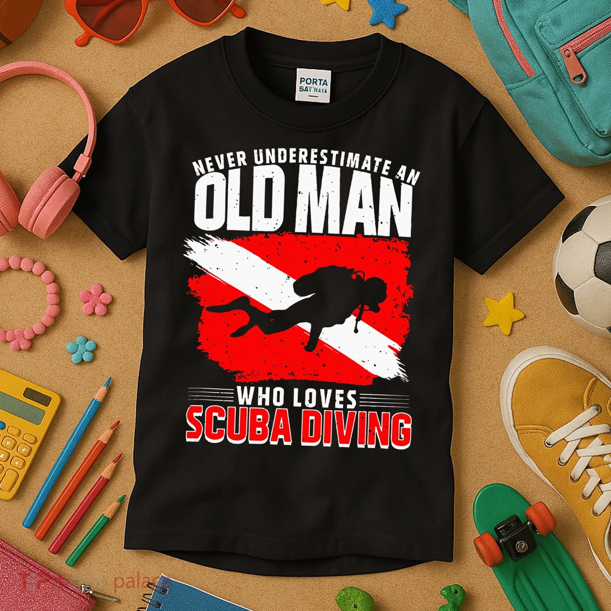 Never Underestimate An Old Man Diver Gift Scuba Diving Kids T-Shirt