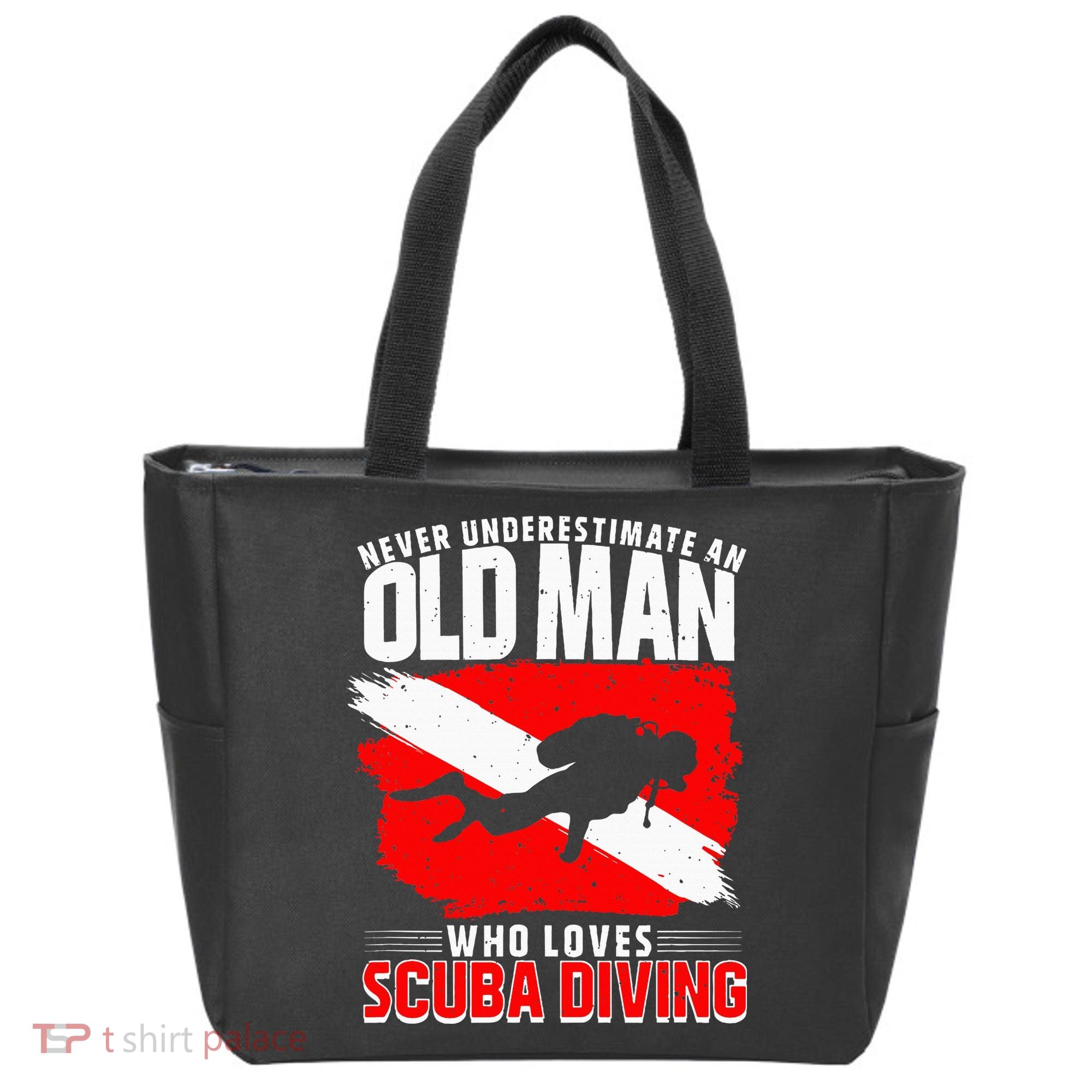 Never Underestimate An Old Man Diver Gift Scuba Diving Tote Bag