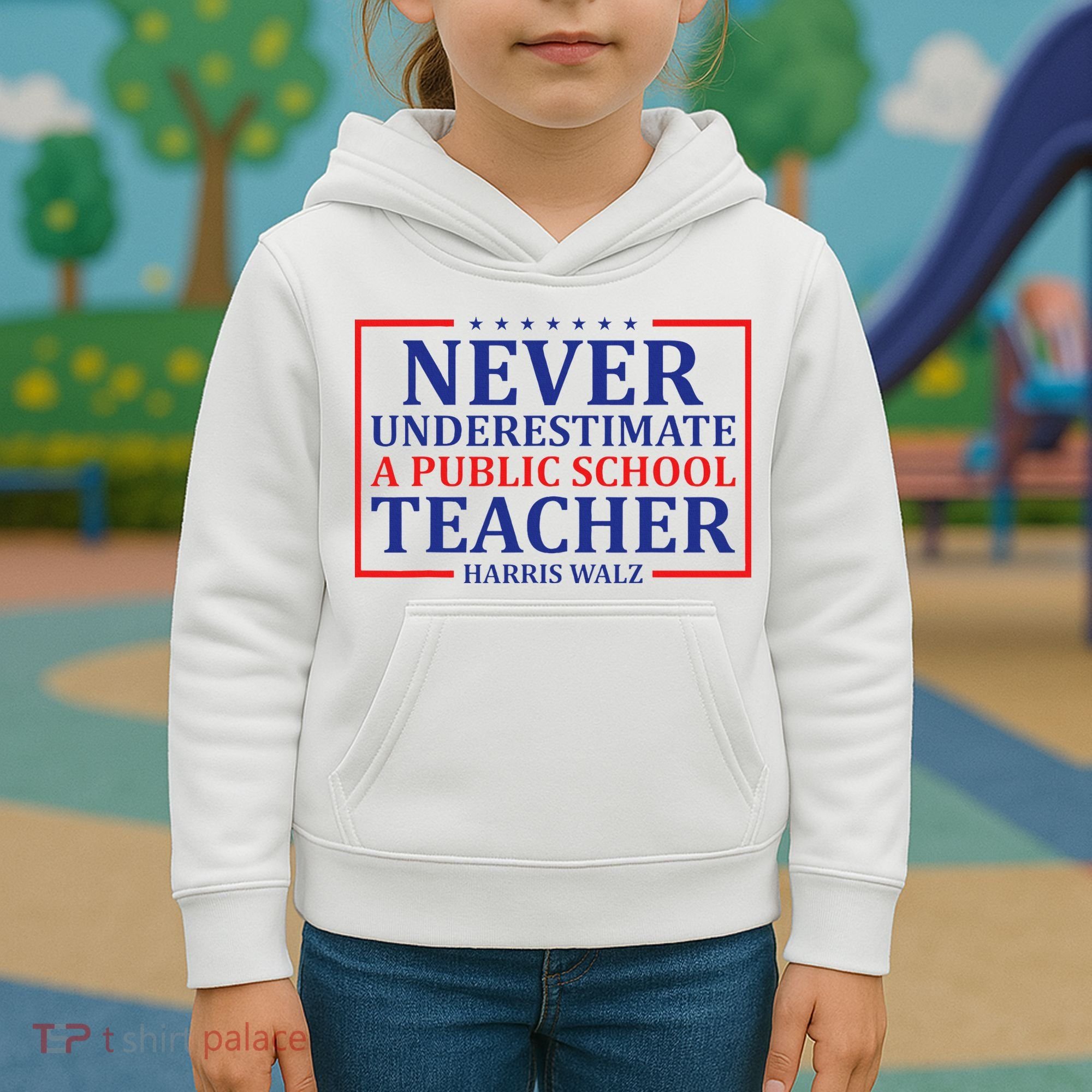 Never Underestimate A Public School Teacher Harris Waltz Kids Hoodie